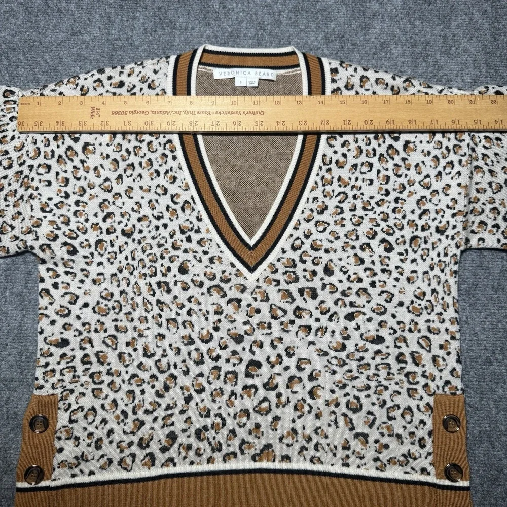 Veronica Beard Leopard Cheetah Print V-neck Pullover Sweater S Merino Wool Blend - Picture 7 of 13